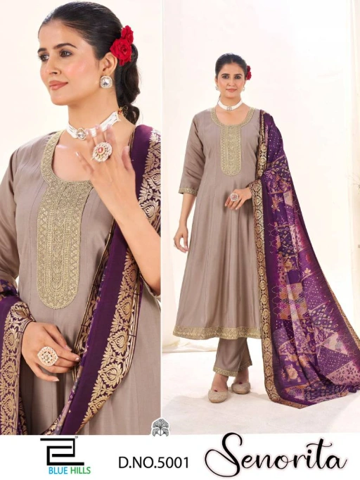 Blue Hills Senorita Wholesale Roman Aanrkali Kurti With Bottom Dupatta