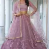 Dusty Pink Charm Butterfly Net Thread & Sequin Embroidered Lehenga