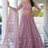 Dusty Pink Charm Butterfly Net Thread & Sequin Embroidered Lehenga