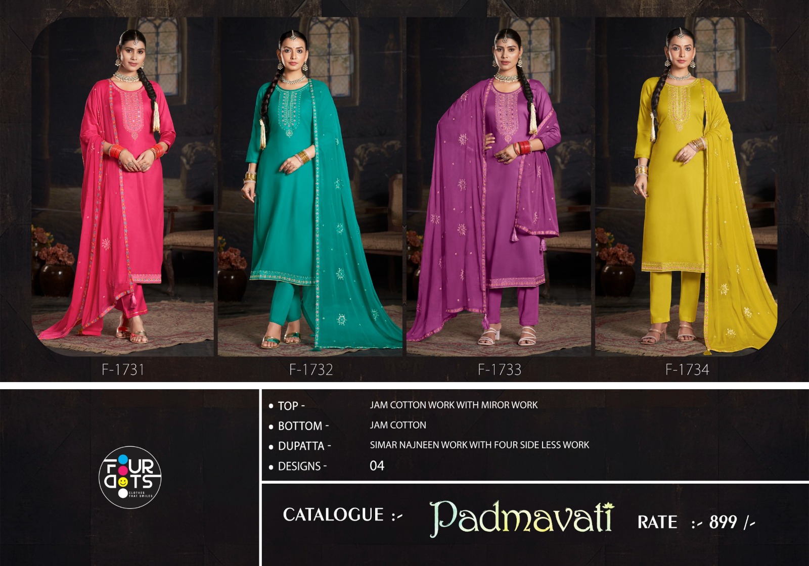 FOURDOTS Padmavati Wholesale Cotton Mirror Work Dress Material - Image 5