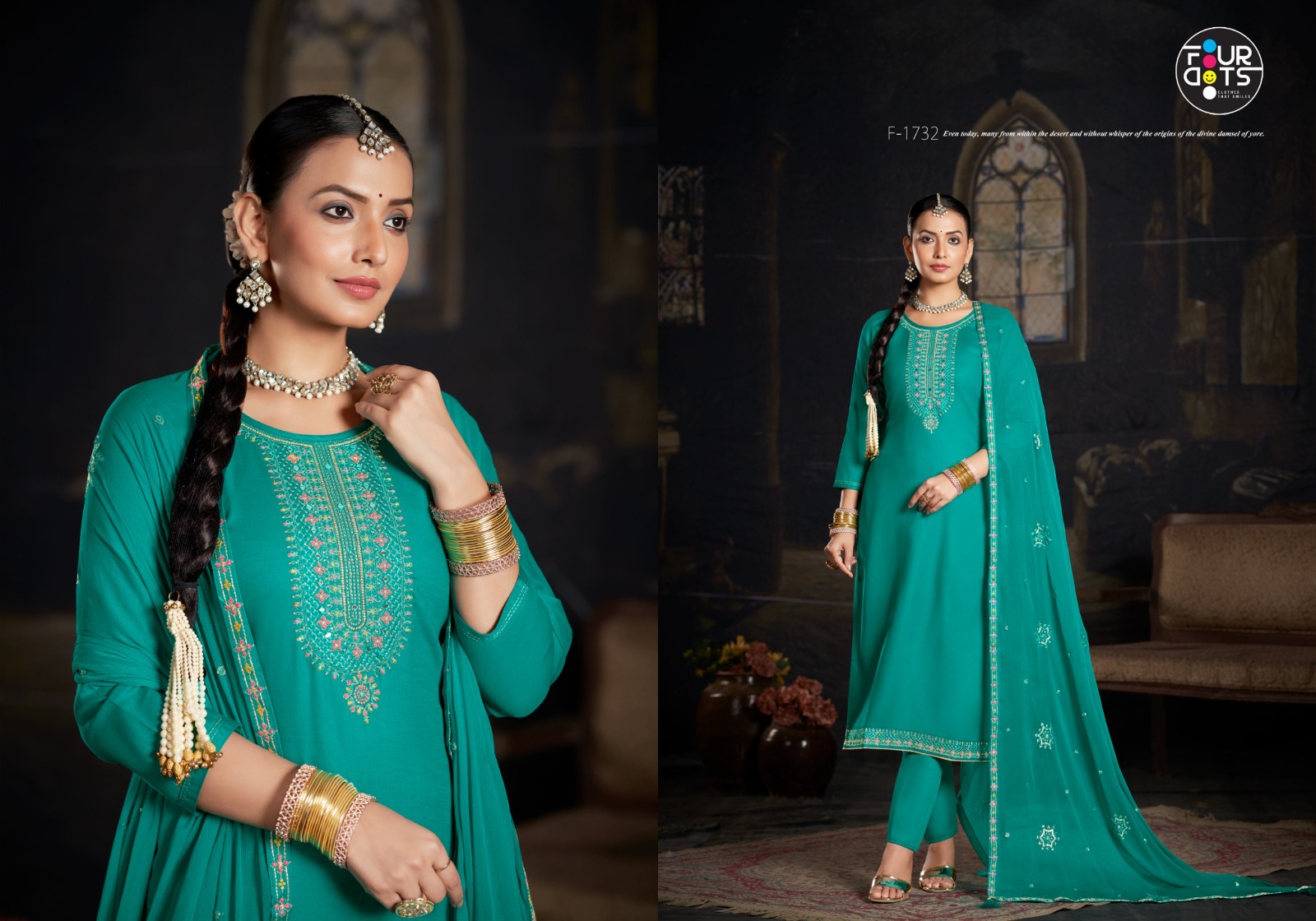 FOURDOTS Padmavati Wholesale Cotton Mirror Work Dress Material - Image 4