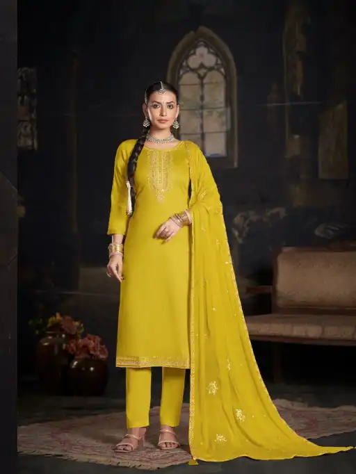 FOURDOTS Padmavati Wholesale Cotton Mirror Work Dress Material