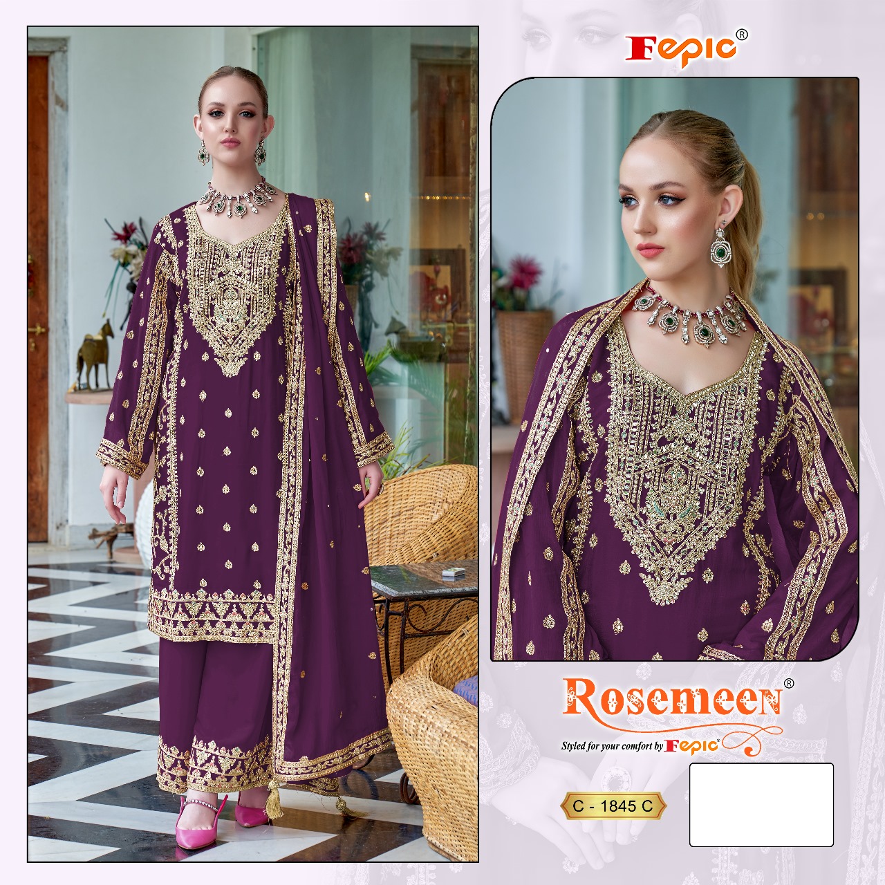 Fepic Rosemeen 1845 Wholesale Chinon Pakistani Salwar Suit Catalog