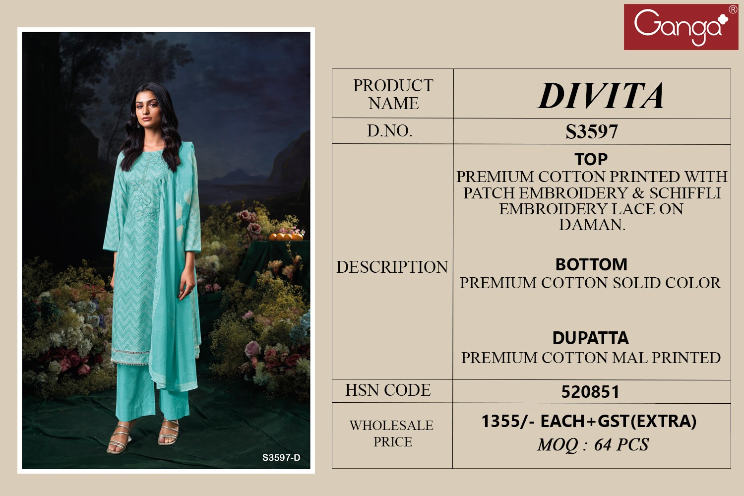 Ganga Divita 3597 Wholesale Premium Cotton Salwar Kameez Collection - Image 6