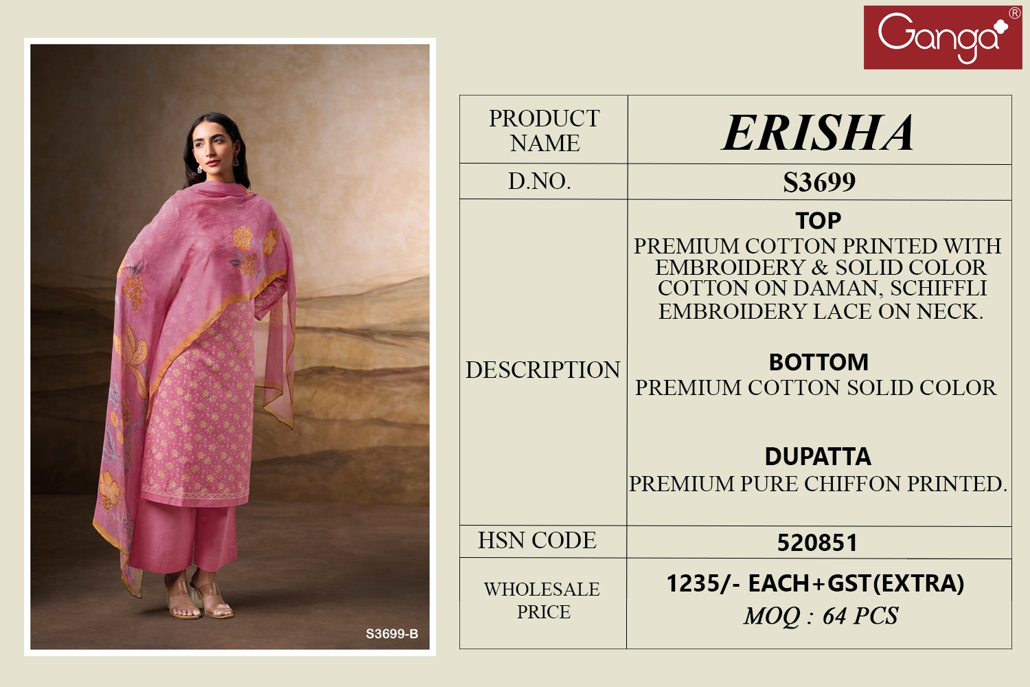 Ganga Erisha 3699 Wholesale Premium Cotton Salwar Kameez - Image 7