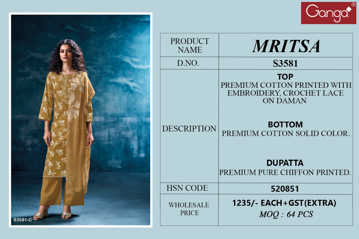 Ganga MRITSA 3581 Wholesale Cotton Salwar Kameez Collection - Image 6