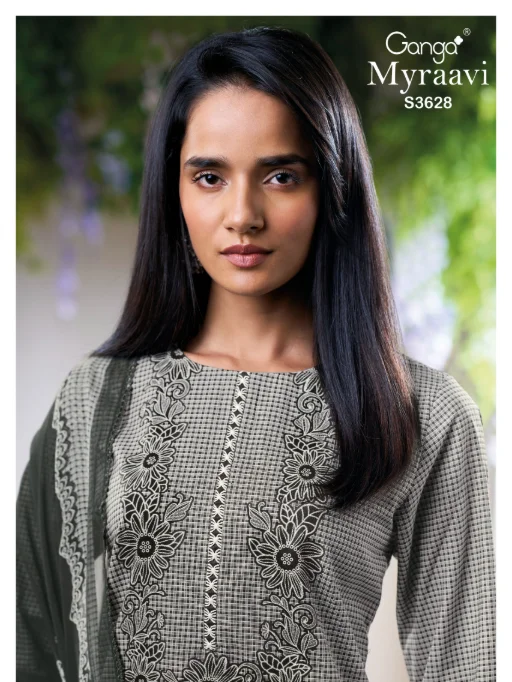 Ganga Myraavi 3628 Premium Cotton Printed Wholesale Dress Material,Buy GANGA Myraavi 3628 premium cotton Wholesale Dress Material with handwork, Schiffli lace, and printed chiffon dupatta at wholesale price. ✓2 pcs set ✓₹1575 + GST