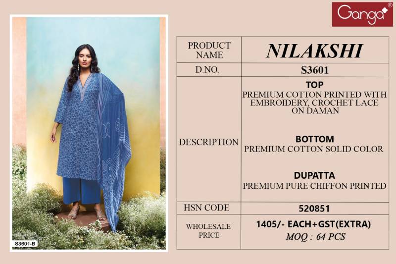Ganga Nilakshi Designer Wholesale Cotton Salwar Kameez - Image 4