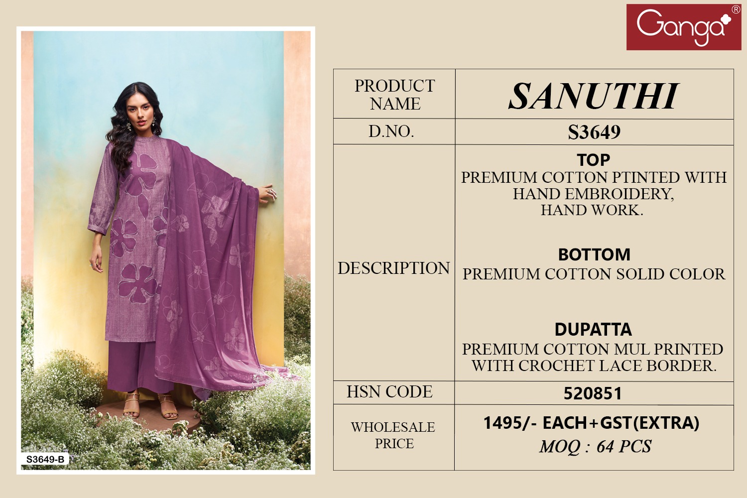 Ganga Sanuthi 3649 Wholesale Cotton Salwar Kameez Catalog - Image 6