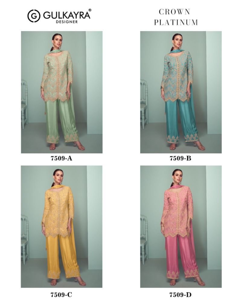 Gulkayra Crown Platinum Chinon Designer Plazoo Salwar Suit Collection - Image 6
