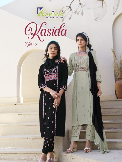 Karissa Kasida Vol 2 Wholesale Rayon Kurti With Bottom Dupatta Collection