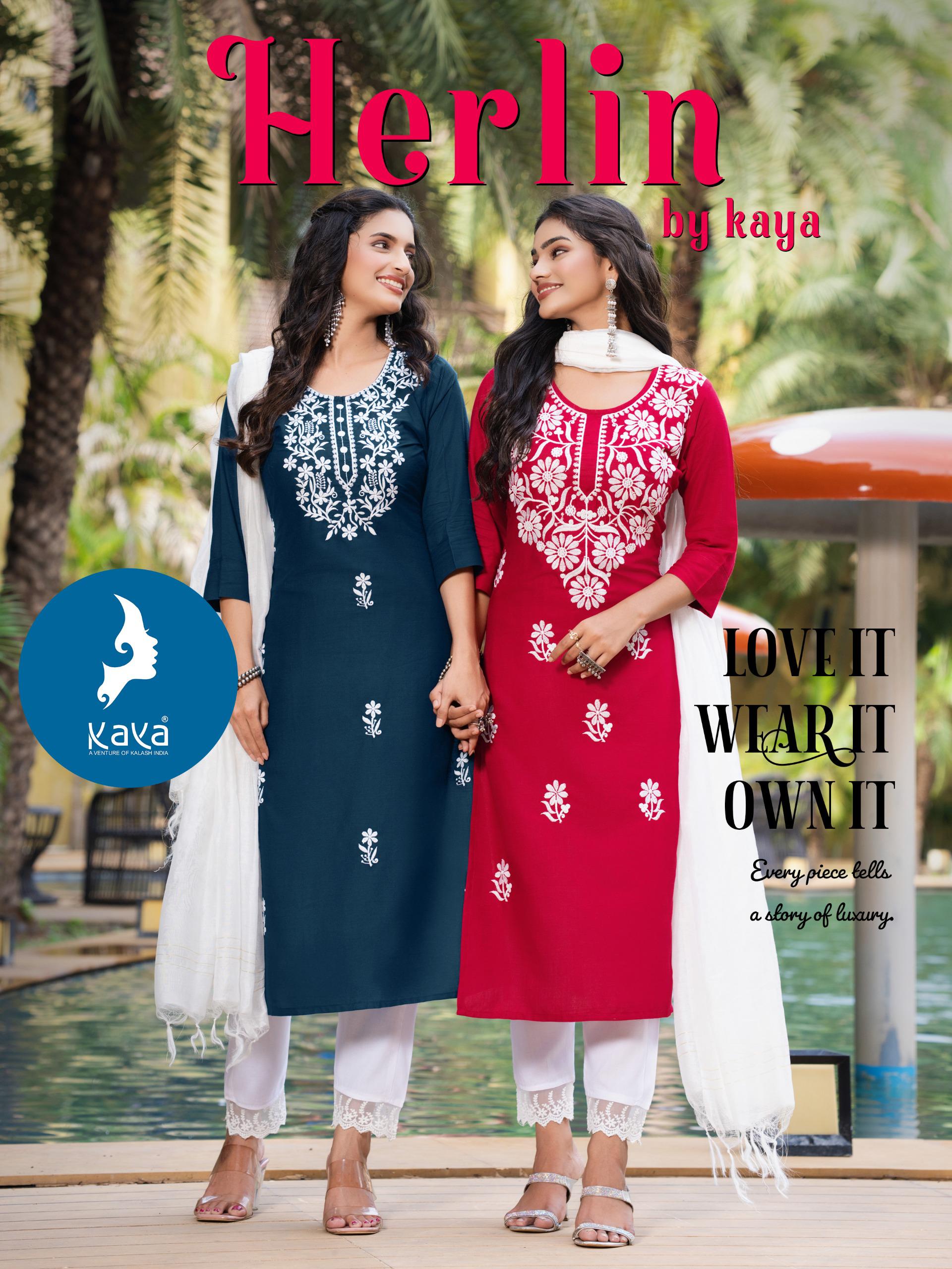 Kaya Kurti Herlin Wholesale Rayon Kurti With Bottom Dupatta