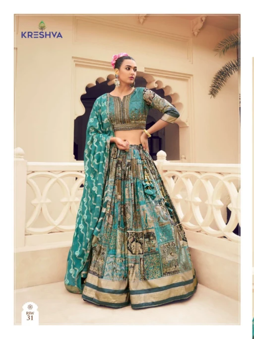 Kreshva Rsw 31 Traditional Miniature Prints Teal Blue Lehenga Set