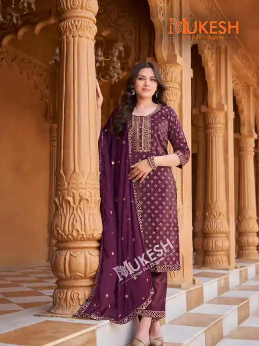 Mukesh Mannat V 2 Wholesale Embroidered Kurti With Bottom Dupatta - Image 5