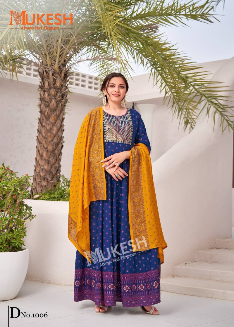 Mukesh Rang Leela Rayon Gown with Dupatta Wholesale Collection