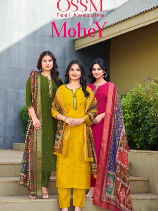 Ossm Mohey Festive Roman Silk Embroidered Readymade Suit Set