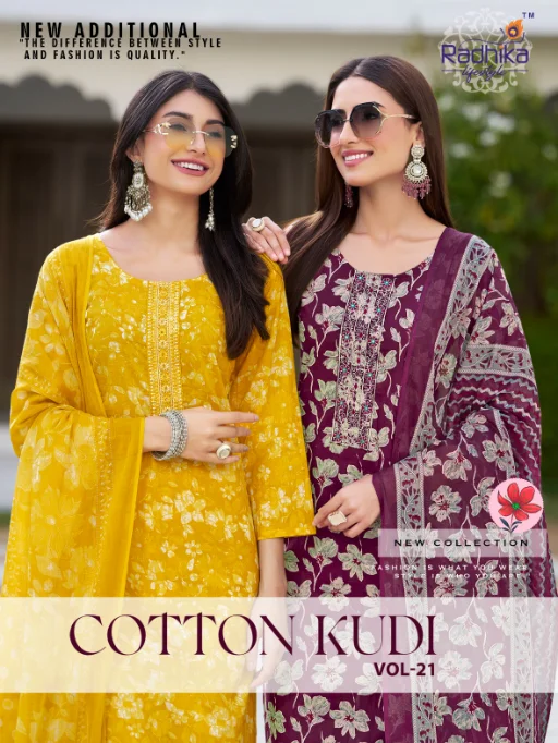 Radhika Cotton Kudi Vol 21 Cotton Kurti with Pant & Dupatta Set (1)