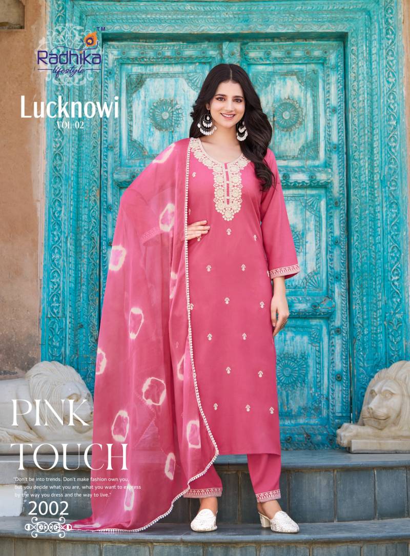 Radhika Lifestyle Radhika Lucknowi Vol 2 Wholesale Rayon Kurti Bottom Dupatta