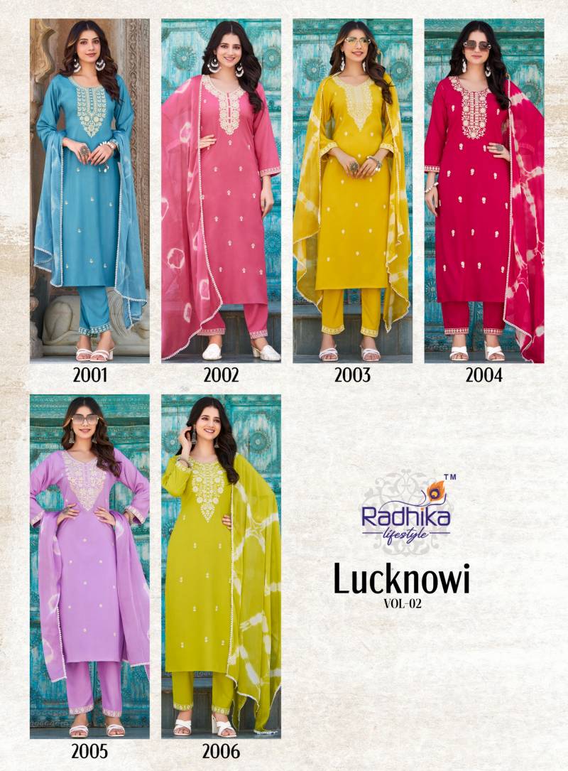 Radhika Lifestyle Radhika Lucknowi Vol 2 Wholesale Rayon Kurti Bottom Dupatta - Image 7