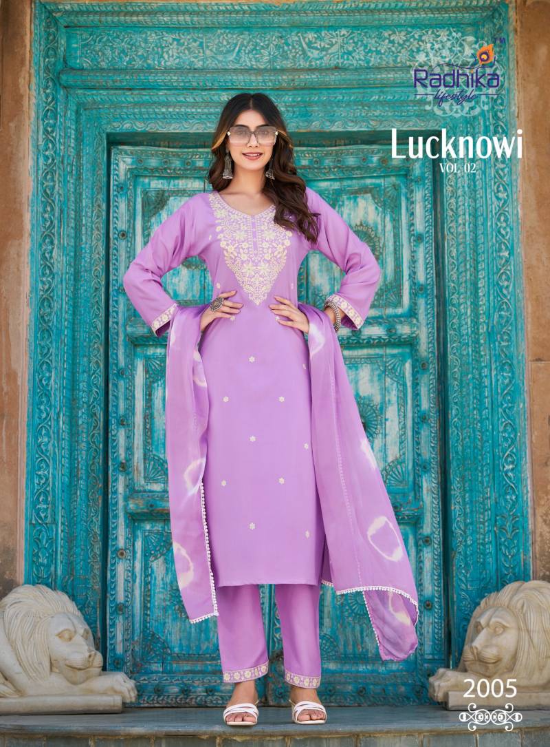 Radhika Lifestyle Radhika Lucknowi Vol 2 Wholesale Rayon Kurti Bottom Dupatta - Image 2