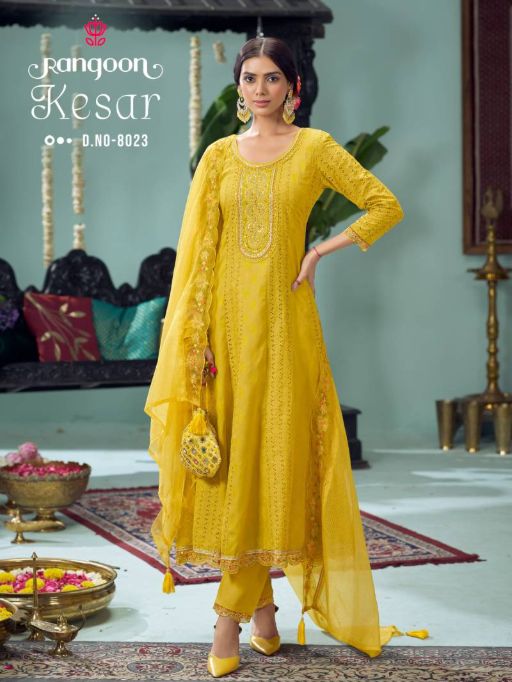 Rangoon Kesar Wholesale Cotton Anarkali Kurti Bottom Dupatta (5)