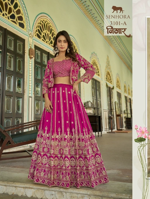 Senhora Nikhar Heavy Wholesale Indo-Western Lehenga Collection,Chinon Embroidery Lehenga Wholesale Ready-made Lehenga with Koti Indo-Western Lehenga Set XXL Size Wholesale