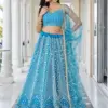 Sky Blue Elegance Butterfly Net With White Thread & Sequin Work Lehenga (1)