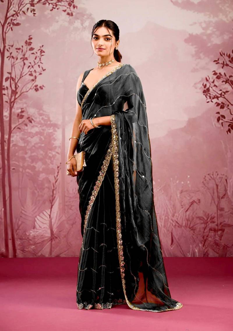 BT 1282 Soft Burberry Silk Embroidered Mirror Work Wholesale Saree Collection - Image 4