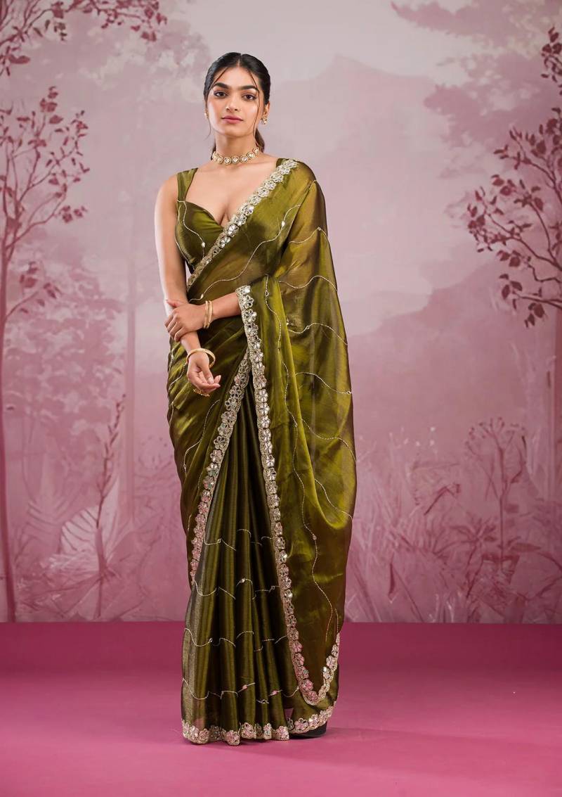 BT 1282 Soft Burberry Silk Embroidered Mirror Work Wholesale Saree Collection - Image 5