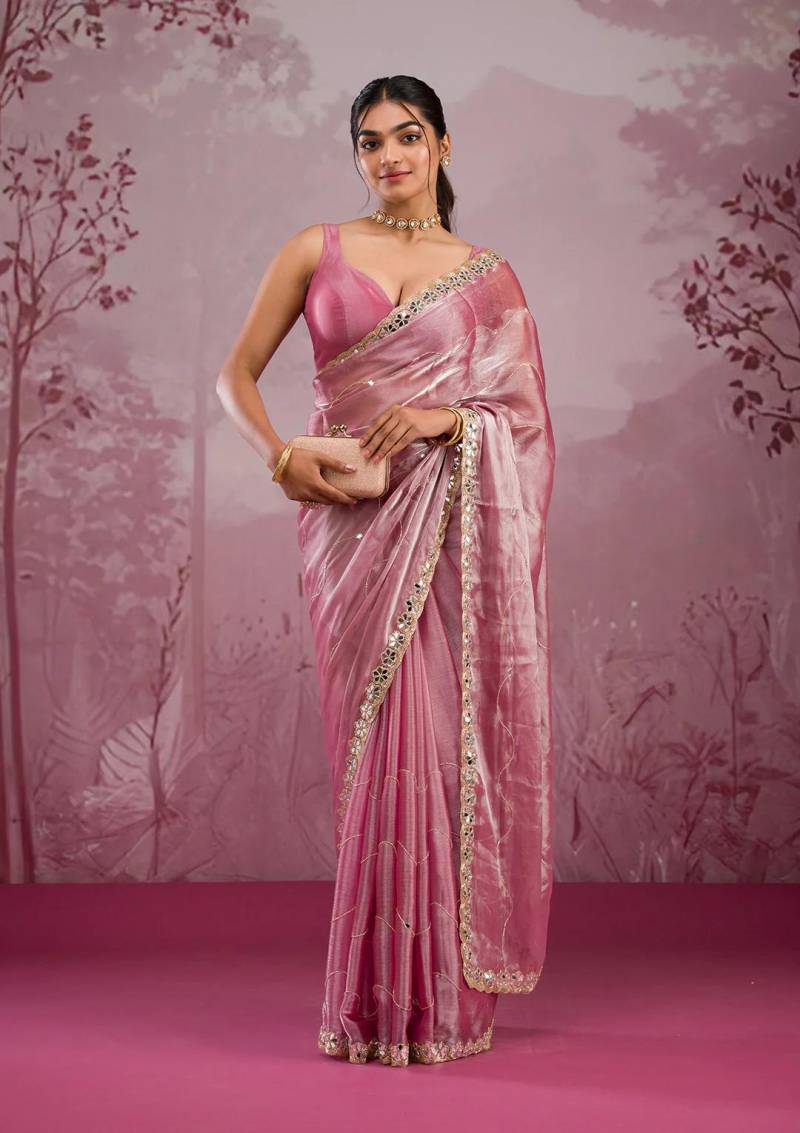 BT 1282 Soft Burberry Silk Embroidered Mirror Work Wholesale Saree Collection - Image 3