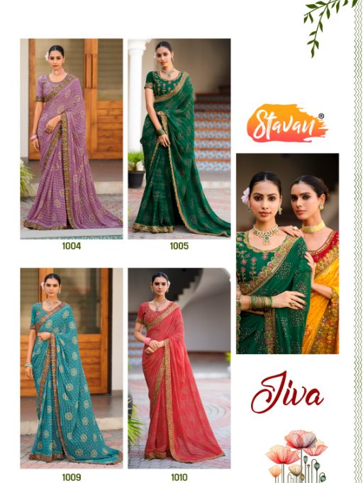 Stavan Jiva Wholesale Embroidered Georgette Saree Collection - Image 13