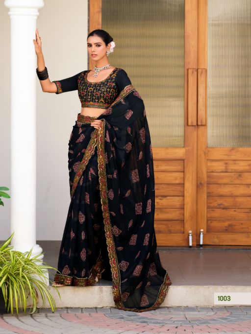 Stavan Jiva Wholesale Embroidered Georgette Saree Collection - Image 7