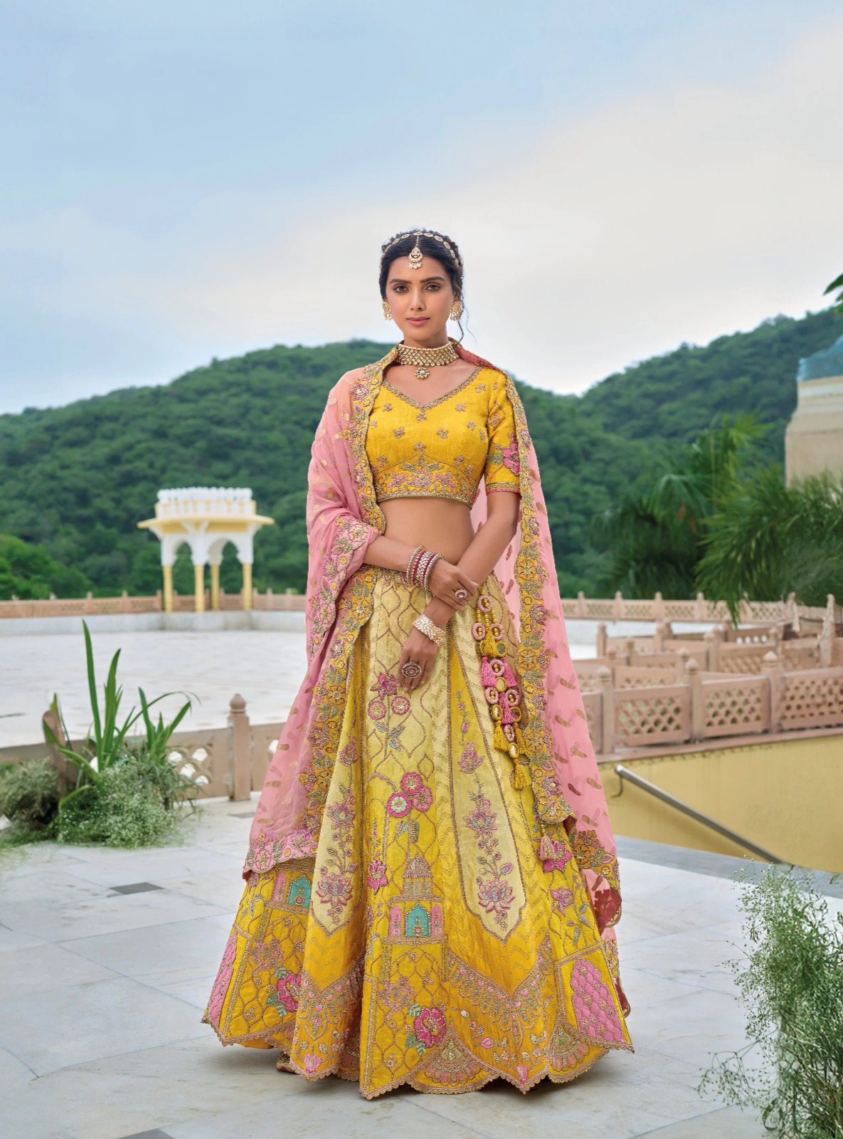 Tathastu Anaara Yellow Shaded Traditional Embroidered Silk Lehenga,Tathastu Anaara Lehenga Collection Viscose Satin Embroidered Lehenga Wholesale Circular Silk Lehenga