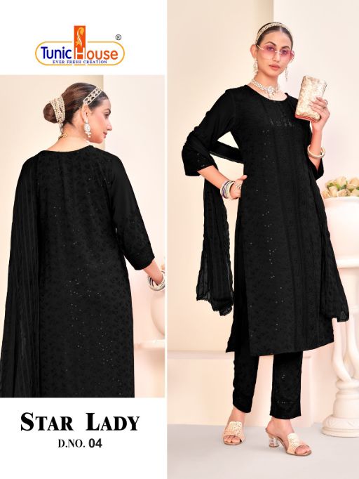 Tunic House Star Lady Wholesale Chikankari Kurti With Bottom Dupatta