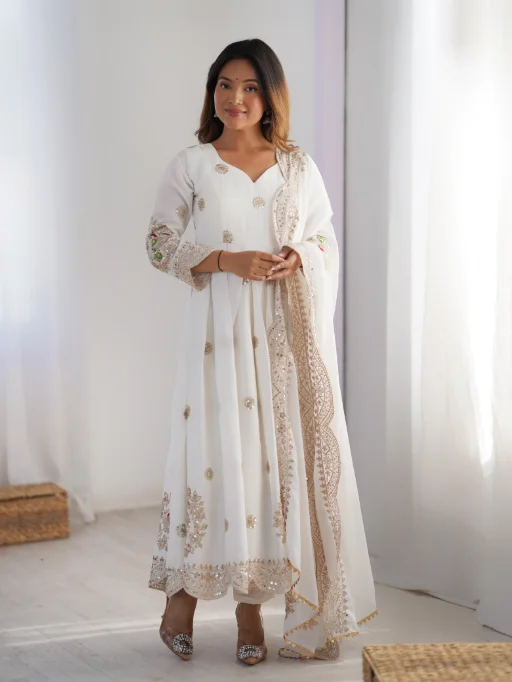 Vardan Dvd Elegant Chinon Embroidered Anarkali Style Salwar Suit Set