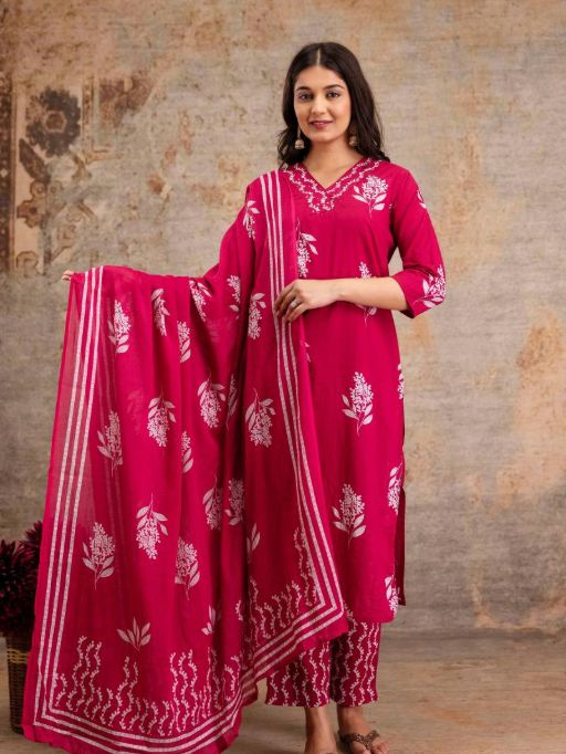 Vardan Naisha K 43 Wholesale Cotton Kurti With Bottom Dupatta