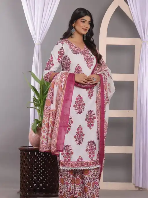 Vardan Naisha K 60 Wholesale Pure Cotton Kurti With Bottom Dupatta