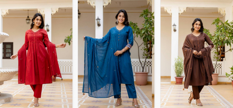 Vardan Naisha K 99 Wholesale Cotton Kurti With Bottom Dupatta - Image 3