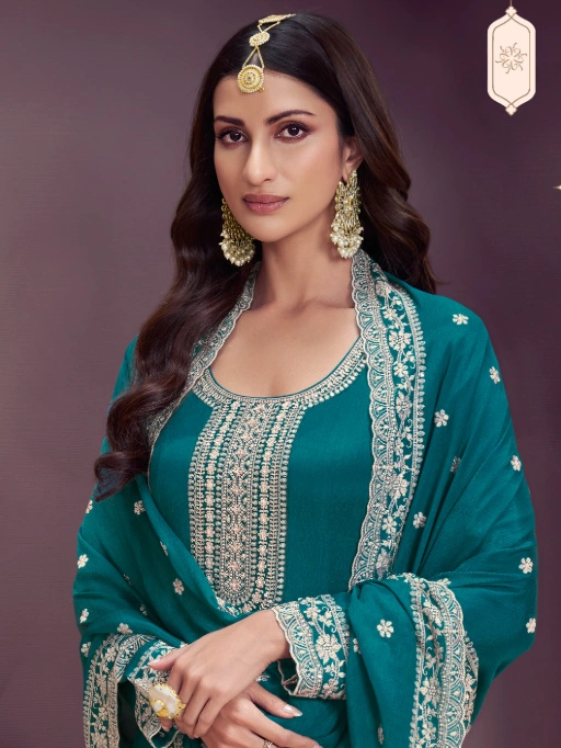 Vinay Kuleesh Blaze Chinon Wholesale Anarkali Suit Collection,Chinon Anarkali Suit Wholesale Handwork Anarkali Suit Catalog Vinay Fashion LLP Chinon Collection Thread Embroidered Designer Suits