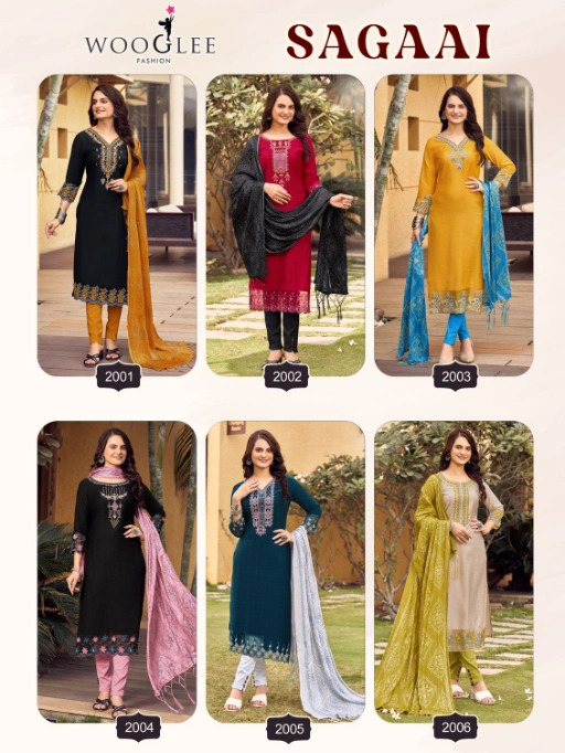 Wooglee Sagaai Wholesale Viscose Kurti With Bottom Dupatta - Image 8