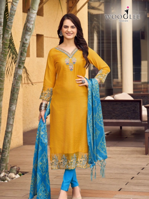 Wooglee Sagaai Wholesale Viscose Kurti With Bottom Dupatta - Image 2