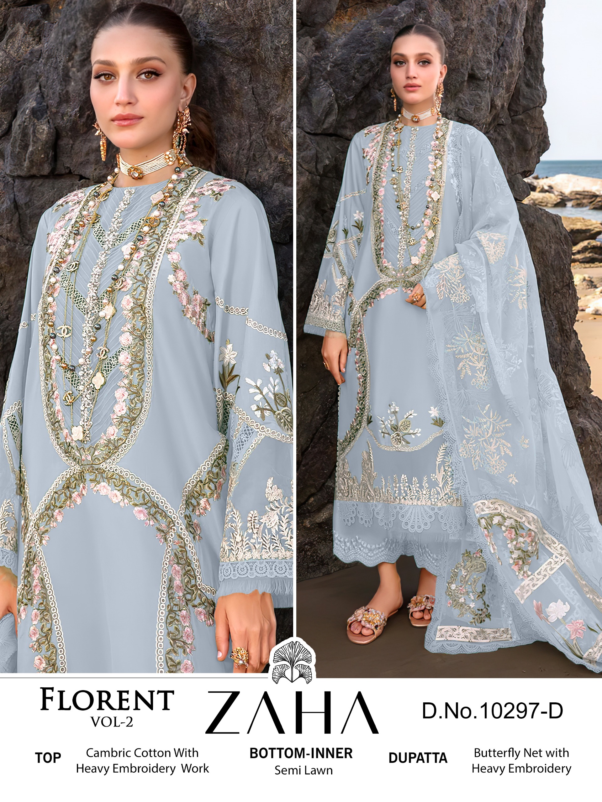 ZAHA Florentine Vol 2 Wholesale Pure Cambric Cotton Pakistani Suit