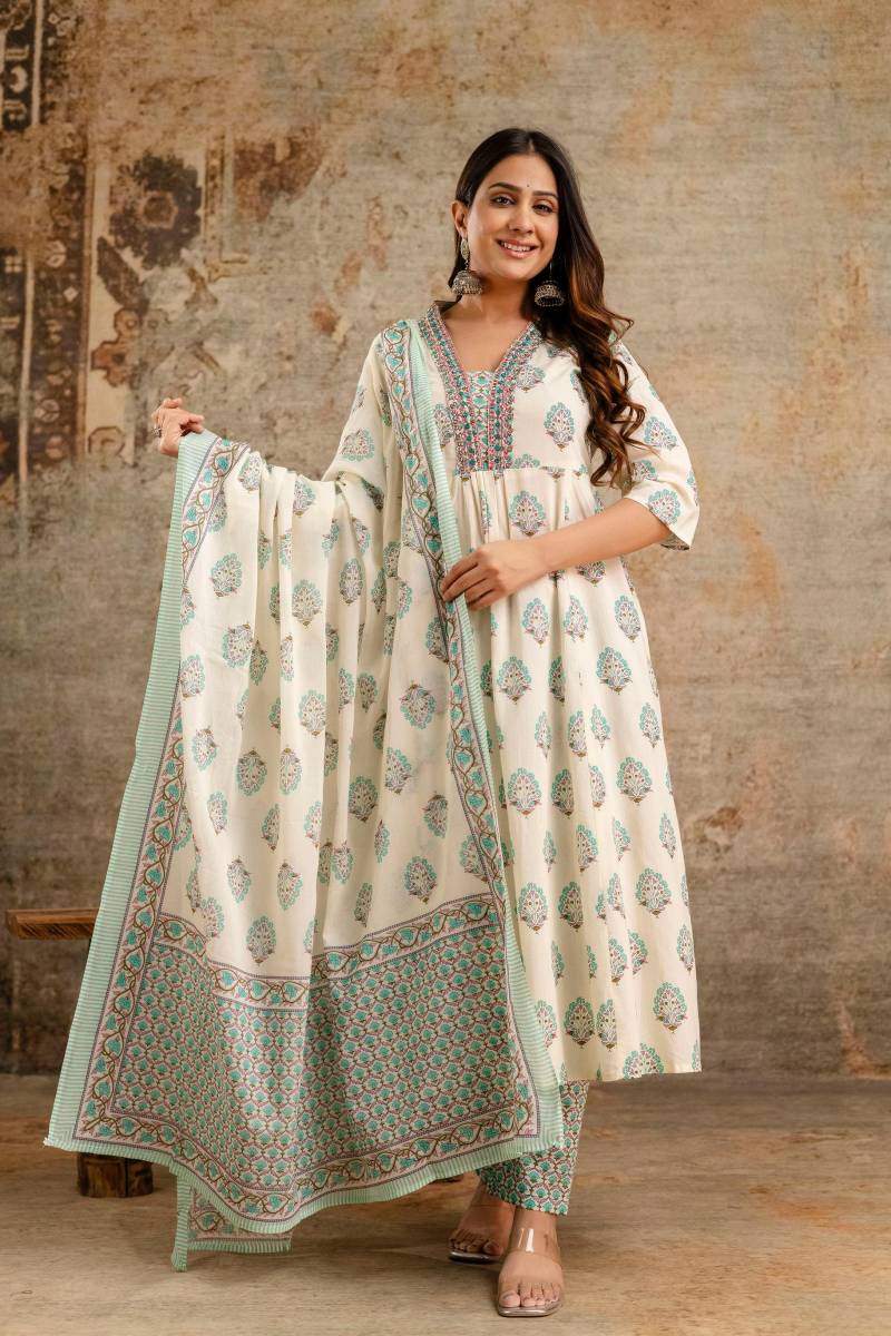 Nityaa F 14 Cotton Printed Kurti Bottom With Dupatta Set