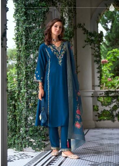 Lily And Lali Malkana Viscose Silk Kurti Bottom With Dupatta Set
