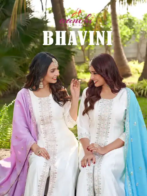 Aanchi Bhavini Wholesale Premium Roman Silk Anarkali Kurti With Bottom Dupatta