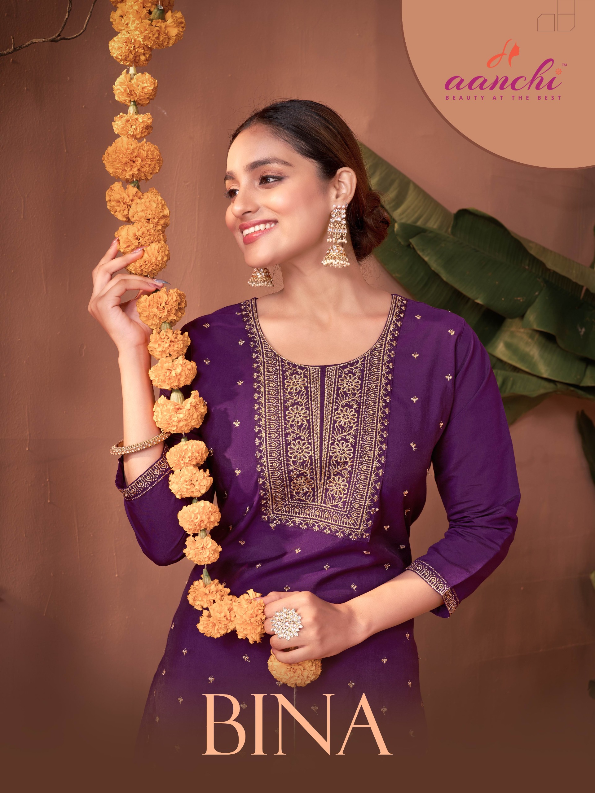 Aanchi Bina Roman Silk Embroidered Wholesale Kurti Collection