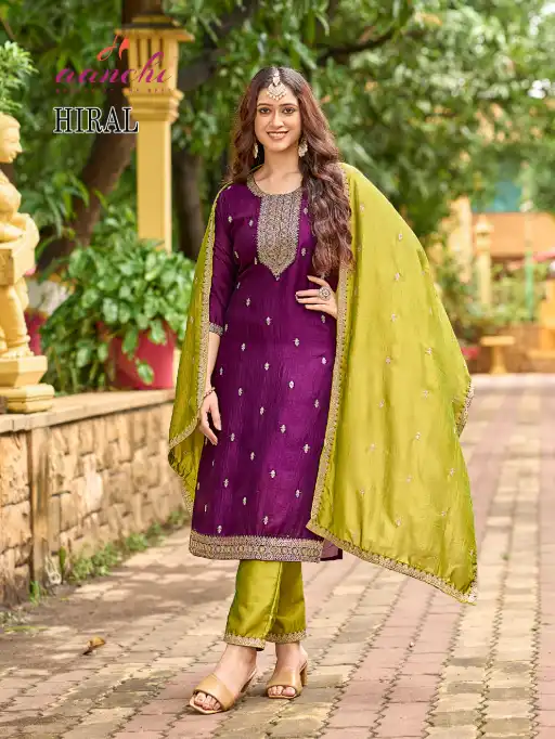 Aanchi Hiral Vichitra Silk 3 Wholesale Readymade Salwar Suit - Image 4