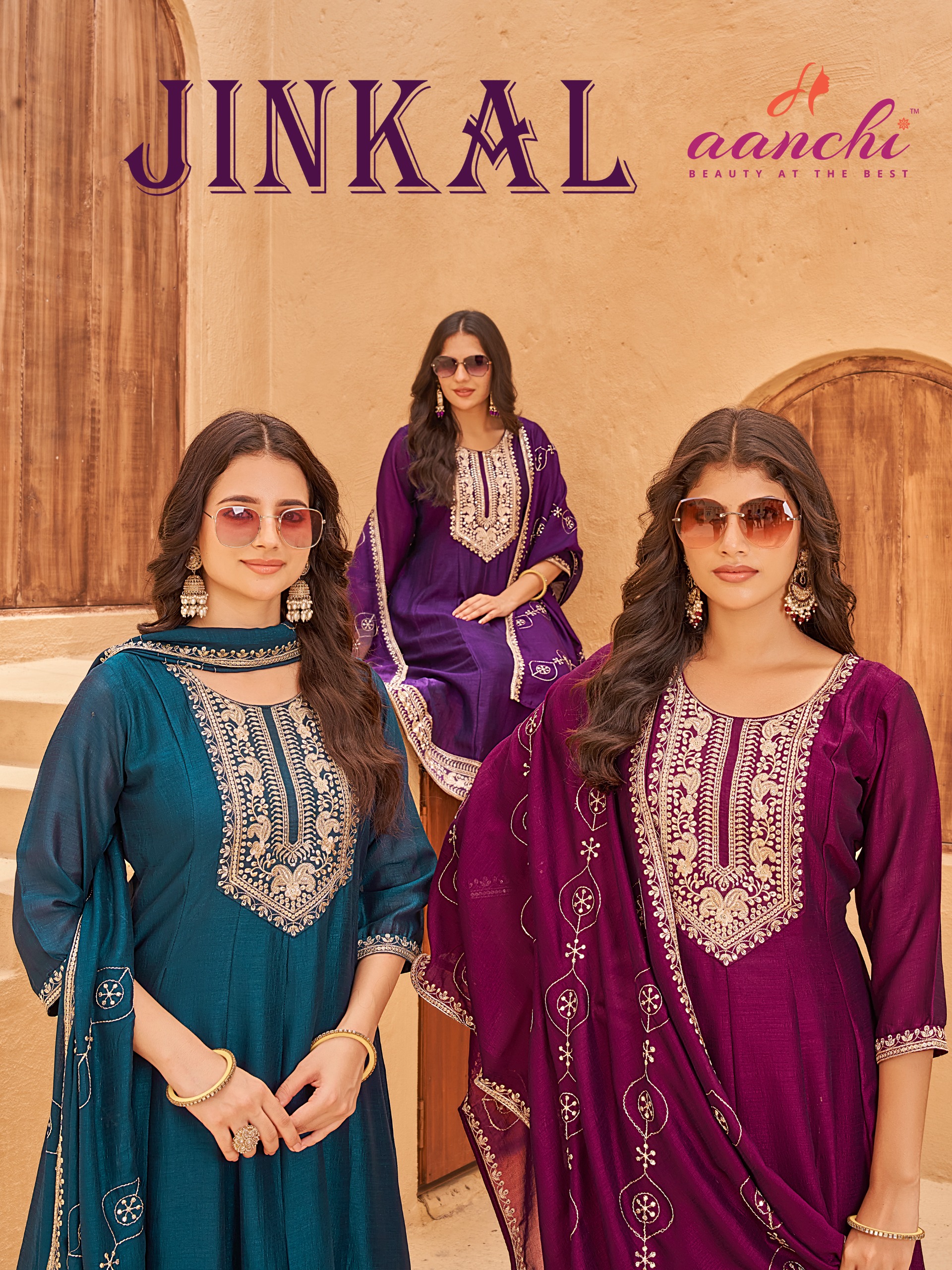 Aanchi Jinkal Wholesale Vichitra Anarkali Kurti With Bottom Duppata
