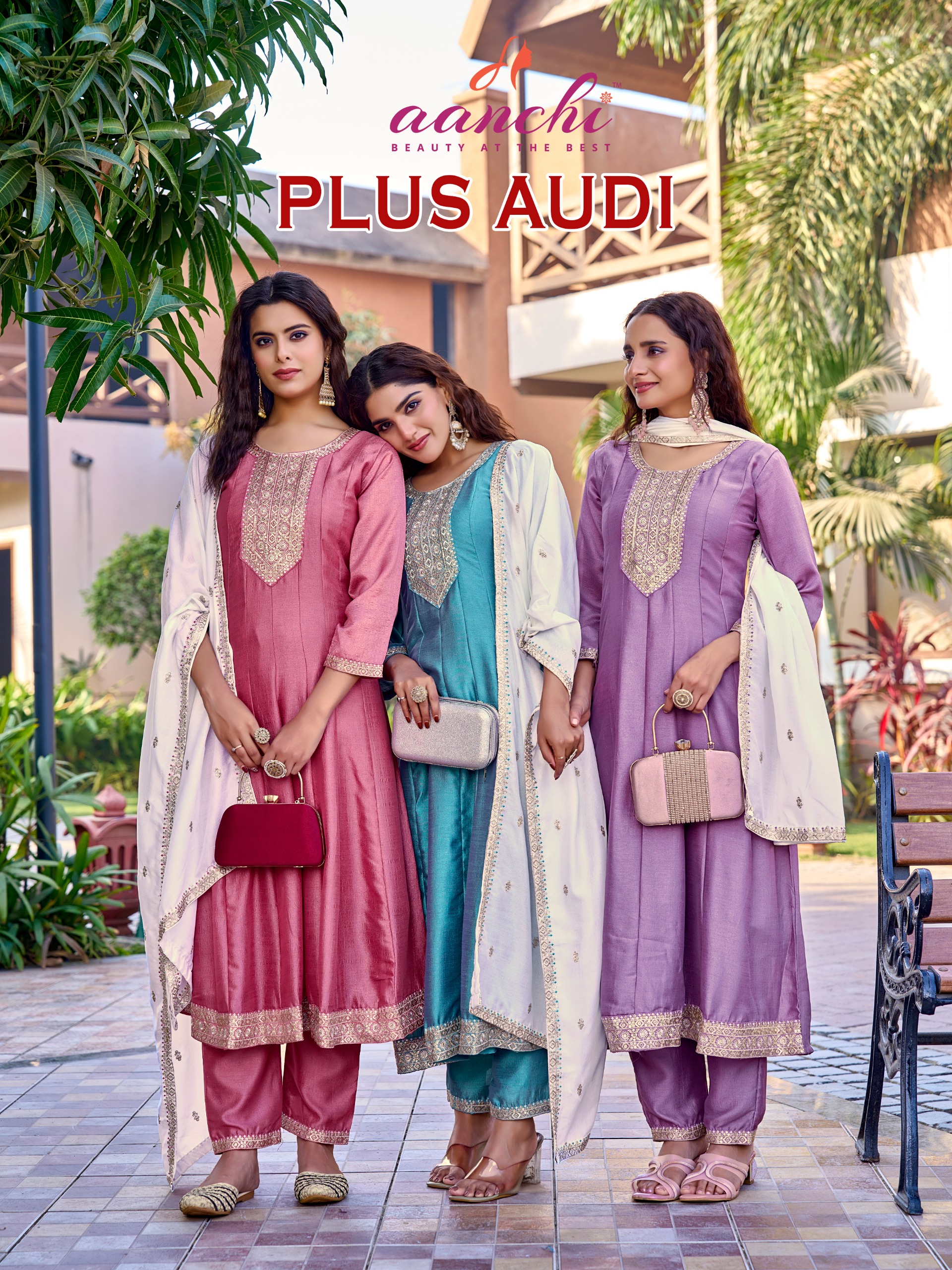 Aanchi Plus Audi Wholesale Vichitra Silk Anarkali Kurti With Bottom Dupatta