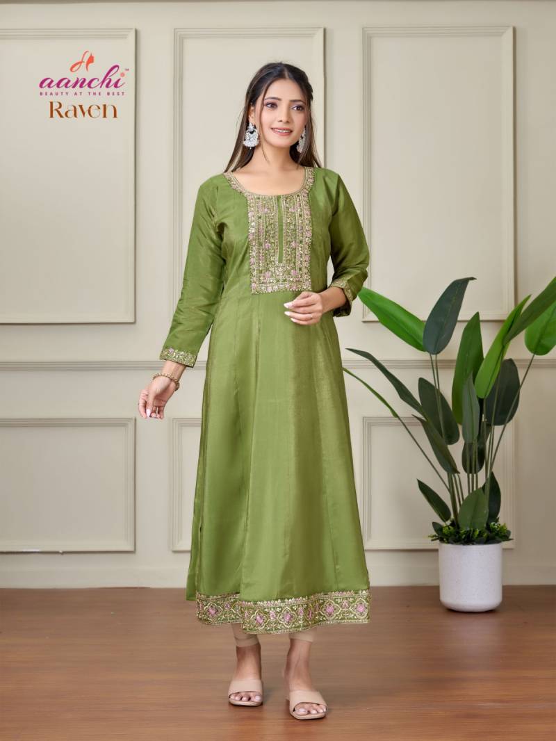 Aanchi Raven Roman Wholesale Shimmer Anarkali Kurti Collection